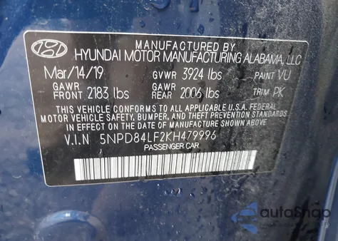 2019 Hyundai Elantra Value Edition from USA, damaged, VIN 5NPD84LF2KH479996